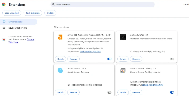 remove unnecessary extension ot prevent browser crashes and slowdown