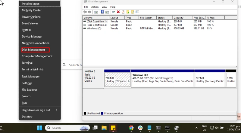 disk management for unable to complete format